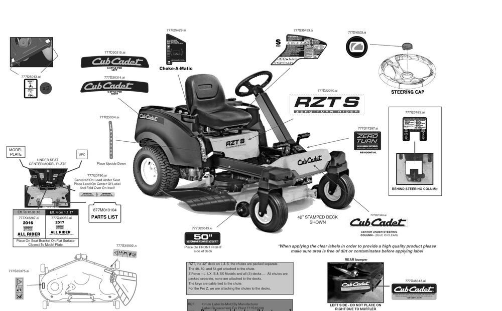 Label Map Diagram and Parts List for RZT-S50KH (17ARCBDQ056)(2017) Cub Cadet Lawn Tractor